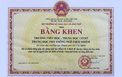Bằng khen của Bộ trưởng Bộ Giáo dục và Đào tạo năm 2020