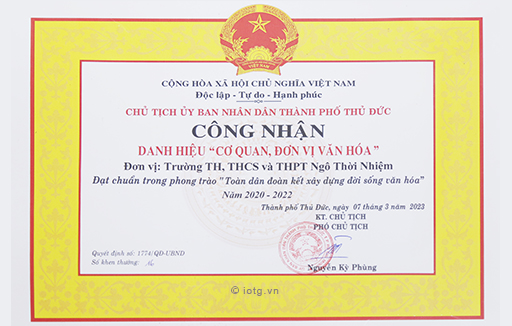 Trường đạt danh hiệu Cơ quan, đơn vị văn hóa năm 2020 - 2022