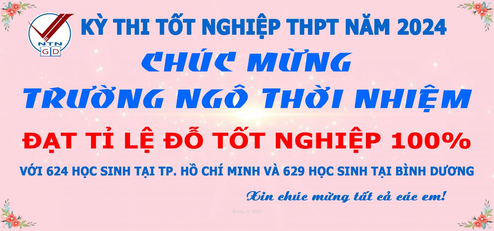 Chúc mừng các em học sinh đã hoàn thành xuất sắc kỳ thi tốt nghiệp THPT năm 2024 với kết quả 100%!