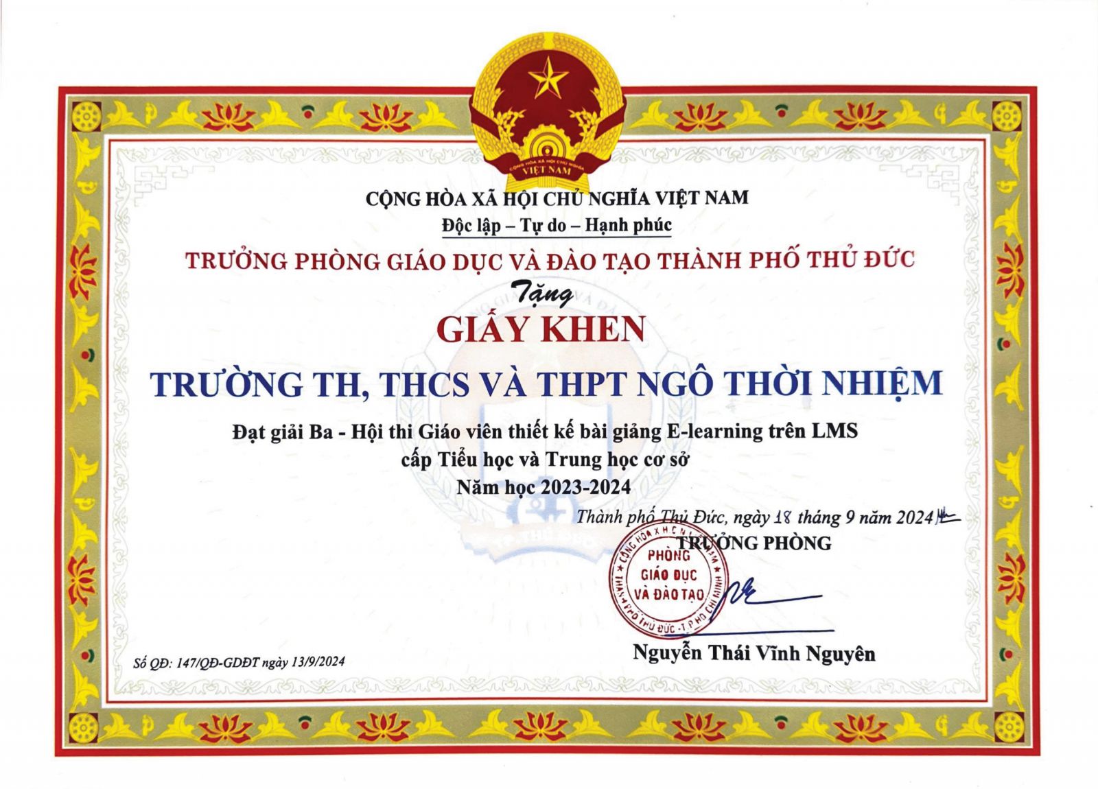 Giải Ba Tập thể cấp Tiểu học - Ảnh: Diep Nguyen Pro
